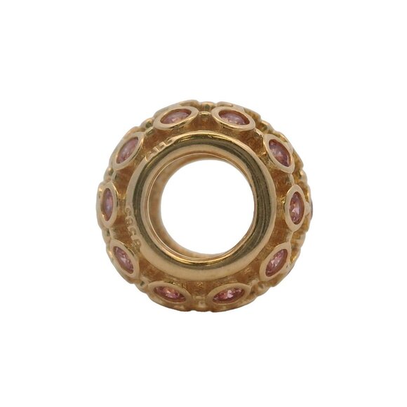 Pandora Solid 14kt Yellow Gold and Pink CZ "Spotlight" Spacer Charm - Picture 4 of 5